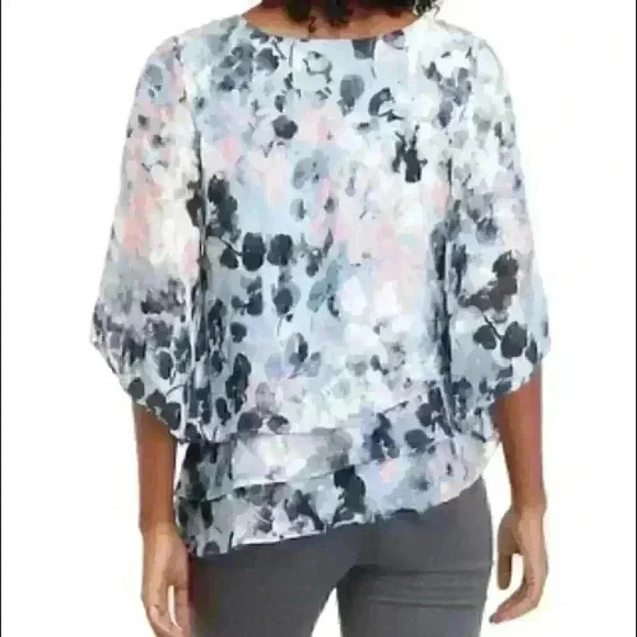 Alex Evenings Size small blue floral pattern asymmetrical layered top - Picture 2 of 7